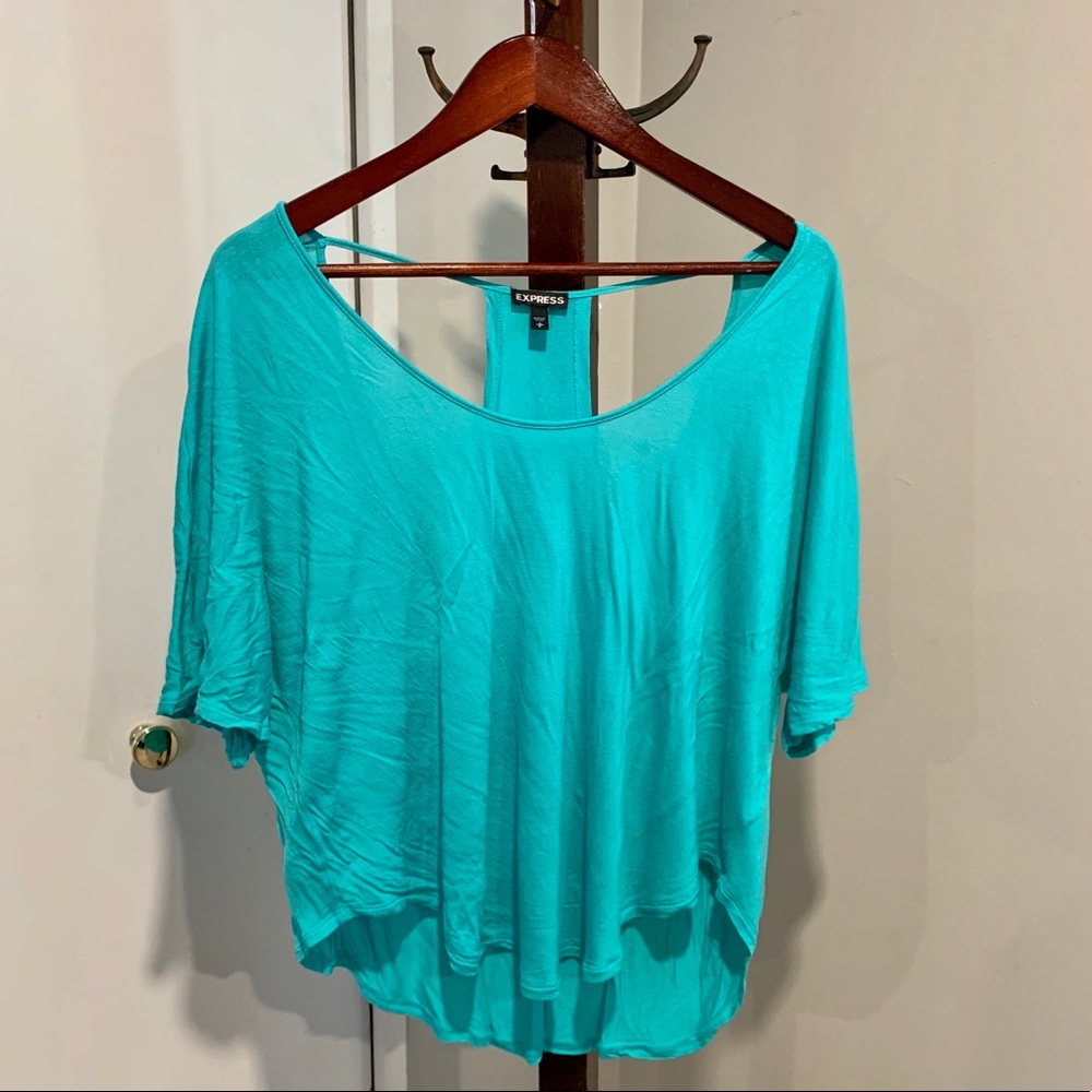 Teal Green 3/4 dolman sleeved Top with back cutout